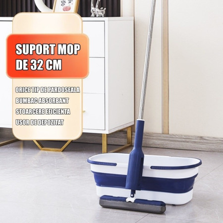 Set Mop Telescopic cu Galeata Pliabila,  Albastru, 32 cm, Maner Reglabil 140 cm, Sistem de Stoarcere Eficient