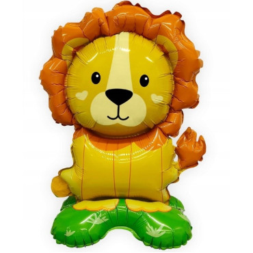 Balon din Folie Metalizata, Cyrax, Mini Figurine Animalute, Model Leu, Tematica Aniversare, 39x58 cm, Ambalaj Individual, Pai Inclus, Umflare cu Aer sau Heliu, Multicolor