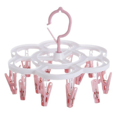 Uscator de Rufe Suspendat  cu 16 Carlige, Rotire 360 Grade, Mateiral Plastic, Usor de Depozitat, Multifunctional, 26 x 21 cm, Roz