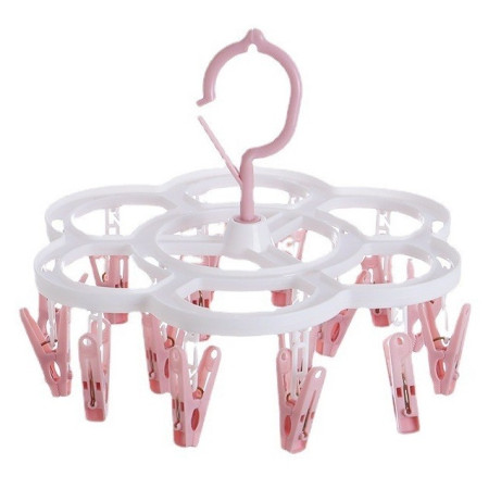 Uscator de Rufe Suspendat  cu 16 Carlige, Rotire 360 Grade, Mateiral Plastic, Usor de Depozitat, Multifunctional, 26 x 21 cm, Roz
