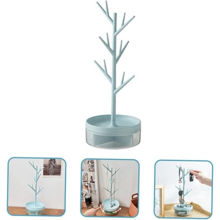 Cutie de Bijuterii,  Rotativa, cu Suport Tip Ramura, 36.5 x 14 cm, din ABS+PP, Albastru