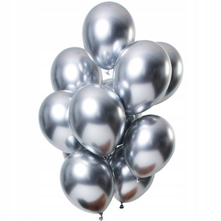 Set 10 Baloane din Latex Chrome, Cyrax, Model Party, 13 cm, Silver, 1 g