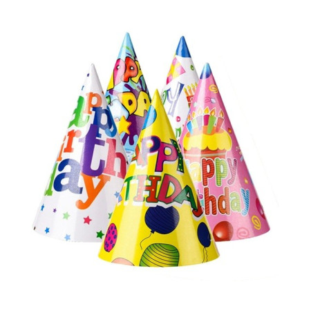 Set 6 Coifuri, Cyrax, Petrecere Copii, din Carton, 20 x 13.5 cm, Model 3 Happy Birthday, Multicolor