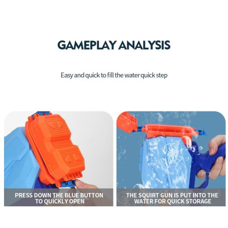 Pistol cu Apa pentru Copii, Rezervor, Pentru Piscina/Plaja, Cyrax, 6ani+,  Quick Fill, Albastru, 600ML