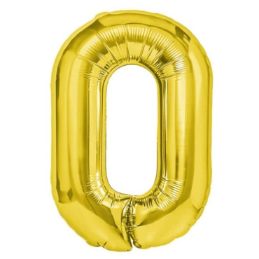 Balon din Folie Metalizata Cyrax, Figurina Cifra, Tema Aniversare 100 cm, Ambalaj Individual, Pai inclus, Umflare cu Aer sau Heliu, Auriu, Cifra 0