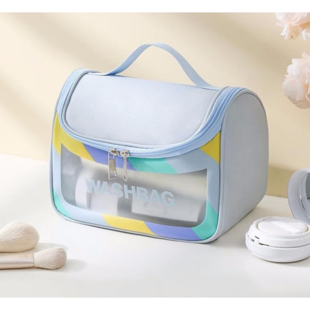 Geanta Cosmetice de Voiaj Cyrax, Impermeabila, Translucida Mata, 22 x 16 x 14 cm, Albastru