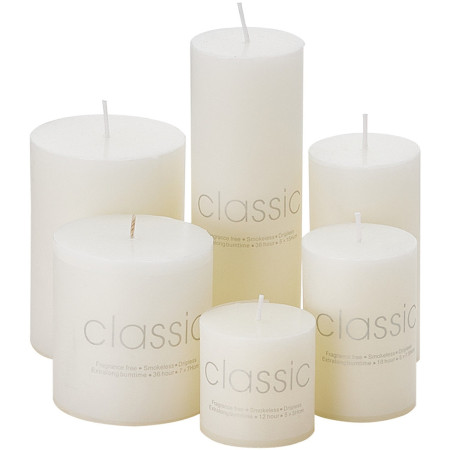Lumanare Decorativa,  din Parafina, Cilindrica, Fara Fum si Fara Parfum, 7 x 10 cm, 300 g, Ardere 48h, Ivory Alb