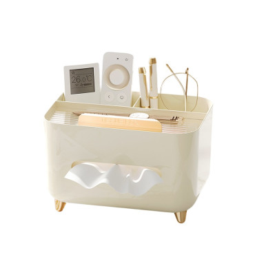 Suport pentru Servetele,  Cutie Multifunctionala, Design Minimalist, ABS, cu Suport pentru Obiectele Personale, pentru Birou, 21x15x13 cm, Crem