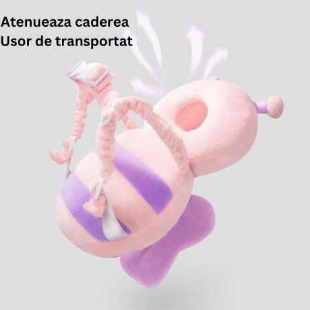 Perna tip Rucsac pentru Protectia Capului,  Tetiera tip Fluturas de Plus, pentru Bebelusi, 33x6x19 cm, Roz
