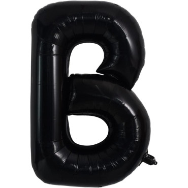 Balon Folie Metalizata Litera B, Cyrax, 40 cm, Umflati cu Heliu sau Aer, Ambalaj Individual, Pai inclus, Negru