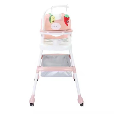 Scaun de Masa pentru Copii, Cyrax, Multifunctional, Pliabil, cu Roti, Cos de Depozitare, din Plastic, Centura de Siguranta, Suport de Agatat Jucarii, 110 x 60 x 70 cm, Roz