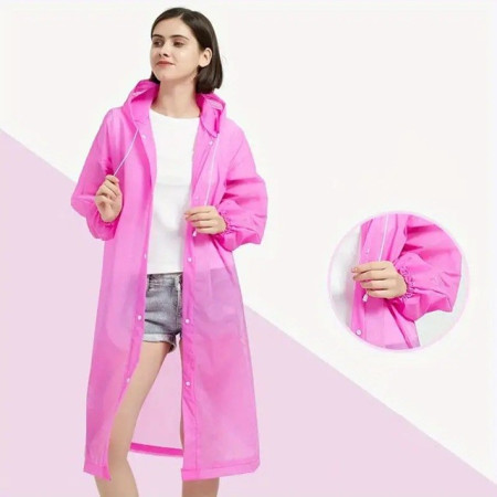 Pelerina de Ploaie,  pentru Adulti 150-180 cm, din EVA, Impermeabila, Rezistenta la Vant, Inchidere cu Capse, 140 g, Roz