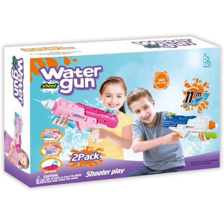 Set 2x Pistol cu Apa pentru Copii, Rezervor, Pentru Piscina/Plaja, Cyrax, 6ani+, Roz + Albastru, 1200 ML