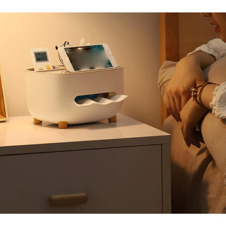 Suport pentru Servetele,  Cutie Multifunctionala, Design Minimalist, ABS, cu Suport pentru Obiectele Personale, pentru Birou, 21x12x12 cm, Gri