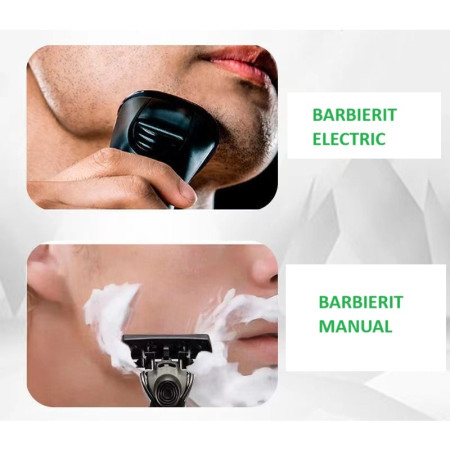 Aparat de Ras Manual,  din Otel Inoxidabil, Suport Lama + 7 Capete de Schimb Incluse, Cutie pentru Lame, Negru