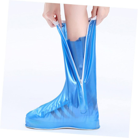 Protectie Incaltaminte pentru Ploaie si Noroi,  Impermeabila, Talpa Antiderapanta, cu Fermoar si Capsa, Inaltime 40 cm, Marime S 34-35, Albastru