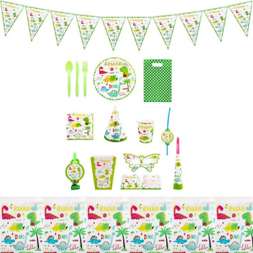 Set 16 Accesorii de Masa, Cyrax, Colectia Dino Park, 136 Piese, din Carton/Plastic/Hartie, Multicolor