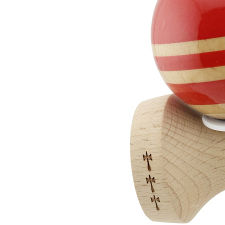Kendama X Originala RAINBOW, Profesionala, Cyrax, Cupe Mari KING SIZE V3, Super Sticky, Gaura in Baza, Rulment Metalic, din lemn 18 cm, Ata 55 cm, Rosu/Maro