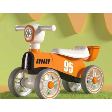 Bicicleta fara pedale pentru copii Cyrax, cu lumini si muzica, 4 roti, varsta 1-3 ani, material PP, 63 x24 x41 cm, portocaliu