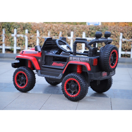 Masina Electrica pentru Copii, Cyrax, Off-Road, Conectare Bluetooth, telecomanda, Tractiune Spate, Lumina Intermitenta, Baterie 12V 7Ah, 120 x 63 x 68cm, Rosu