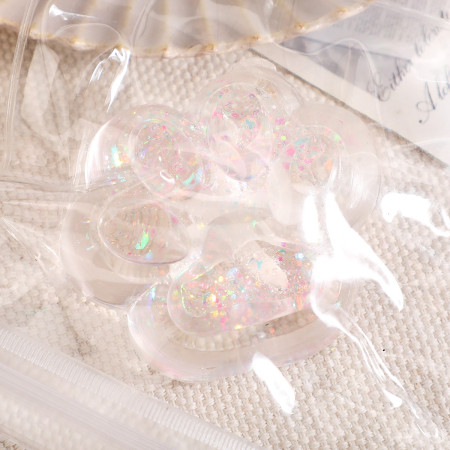 Jucarie Antistres Squishy, Cyrax, cu Revenire Lenta, Squeeze Pinch Family, Model Cat Paw, 6.5 x 7 cm, din Tpr, 4-6 Ani, Model 2 Flori, Transparent