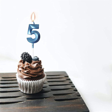 Lumanare Cifra 5, Cyrax, Model Diamond, 5 x 3.4 cm, Albastru