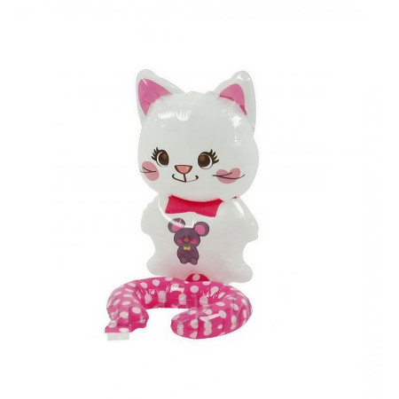 Balon din Folie Metalizata, Cyrax, Figurine Animalute, Tip Bratara, Model Pisica, 13 x 35 cm, Ambalaj Individual, Pai Inclus, Umflare cu Aer sau Heliu, Alb