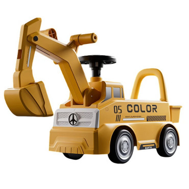 Excavator Manual pentru copii, Cyrax, 3 ani, Sport, Claxon, Cutie Depozitare, Lumini, Scaun, 62x26x47 cm, Galben