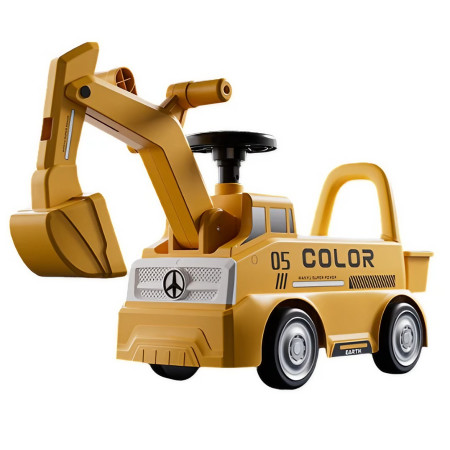 Excavator Manual pentru copii, Cyrax, 3 ani, Sport, Claxon, Cutie Depozitare, Lumini, Scaun, 62x26x47 cm, Galben