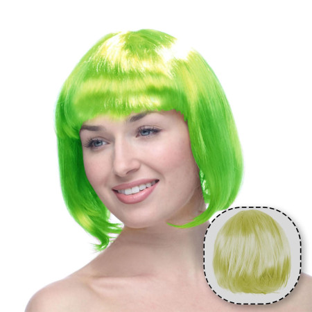 Peruca Cosplay, Cyrax, Tunsoare Bob cu Breton, pentru Carnaval, Halloween, Petreceri Tematice, din PET, Marime Universala, Verde