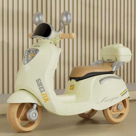 Motocicleta Electrica Cyrax, cu Acumulator, Telecomanda, Bluetooth, cu Sistem Anti-Rasturnare, Sistem de Lumini si Sunet, 3-10 Ani, Bej