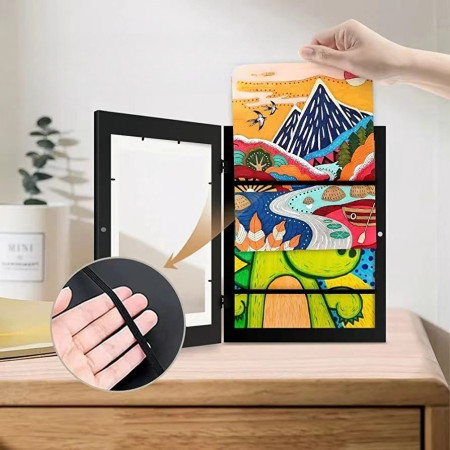 Rama Foto  din Lemn, cu Spatiu Pentru Depozitare, Pentru Desene si Picturi A4, Sticla Securizata, Rama MDF, Negru