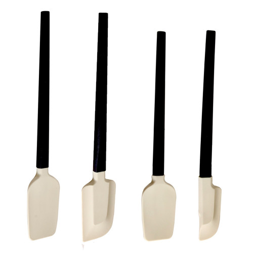 Ustensile de Bucatarie, Cyrax, Set din 4 bucati, din Silicon si Lemn, Spatule de Diferite Dimensiuni, Termo rezistente, Antiaderente, Instrument de Amestecat in Bucatarie, Alb-Negru...