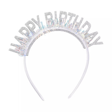 Coronita Decorativa pentru Petreceri, Cyrax, Tema Aniversare, Model Happy Birthday, Marime Universala, Argintiu