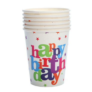 Set 6 Pahare de Carton, Cyrax, Colectia Happy Birthday, 7 x 5 x 8.5 cm, Multicolor