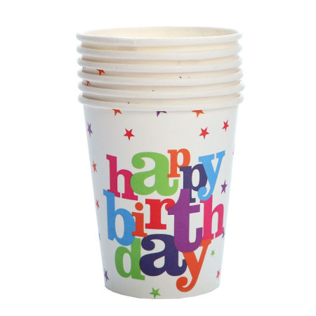 Set 6 Pahare de Carton, Cyrax, Colectia Happy Birthday, 7 x 5 x 8.5 cm, Multicolor