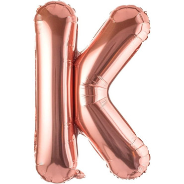 Balon Folie Metalizata Litera K, Cyrax, 40 cm, Umflati cu Heliu sau Aer, Ambalaj Individual, Pai inclus, Rose Gold