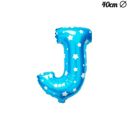 Balon Folie Metalizata Litera J, Cyrax, 40 cm, Cu Imprimeu Stelute, Umflati cu Heliu sau Aer, Ambalaj Individual, Pai inclus, Albastru