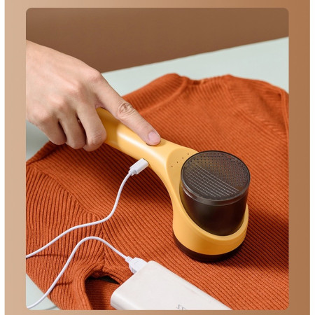 Aparat Scame si Par Haine,  Electric, USB inclus, Periuta Curatare, pentru Diferite Tesaturi, 3 Trepte, 20.5 x 8.8 x 7 cm, Galben