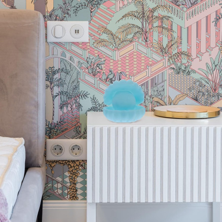 Lampa de Veghe,  Model Scoica cu Perla, Lumina Calda, 10 x 8.5 cm, Led, Baterii Incluse 3 x LR44, Albastru