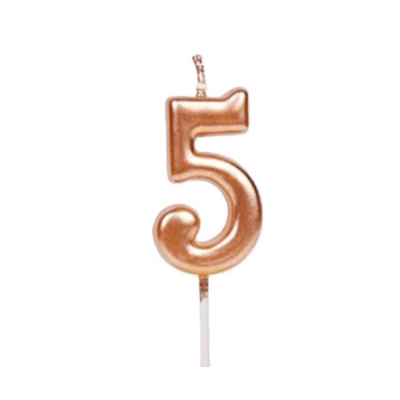 Lumanare de Tort, Cyrax, Model Cifra 5, Party, 4.5 x 2.5 cm, din Parafina, Rose Gold