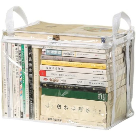 Cutie de Depozitare,  din PVC + Textil, Rezistenta la Apa, Geanta pentru Carti, 32x24x25 cm, Transparent-Alb