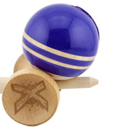 Kendama X Rainbow Originala, Profesionala, Cyrax, Big Cups V2, Super Sticky cu Cupe Mari, Rulment Metalic, din lemn 18 cm, Ata 55 cm, Violet/Maro