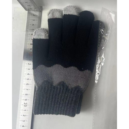 Manusi de Dama,  Model Ondulat, Functie Touchscreen (ecran tactil), Material Acril Tricotat, Manseta Elastica, Interior Catifelat, Marime Universala, Negru/Gri