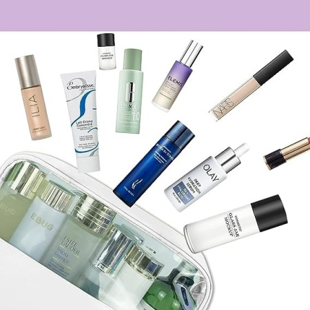 Geanta cosmetice Cyrax, pentru voiaj sau organizare, material PVC/textil, impermeabila, portabila, 26 x 15 x 10 cm, alb