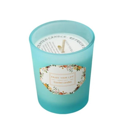 Lumanare Parfumata,  Model Pahar Albastru, Aroma de Lime si Busuioc, din Ceara de Soia, 6.2 x 5.2 cm, Albastru