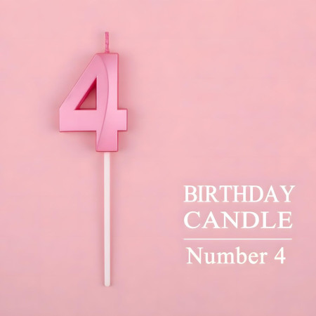 Lumanare Cifra 4, Cyrax, Model Diamond, 5 x 3.4 cm, Roz