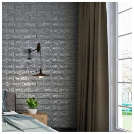 Set 10 Placi Tapet 3D,  70 x 77 cm, Grosime 3 mm, din Polietilena, Model Caramida, Suprafata acoperita 5.3 mp, Argintiu