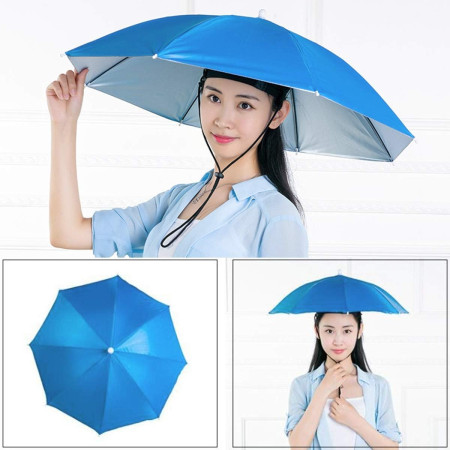 Umbrela de Cap,  Diametru 69 cm, Snur Reglabil de Cap, Protectie UV/Ploaie, Albastru Inchis