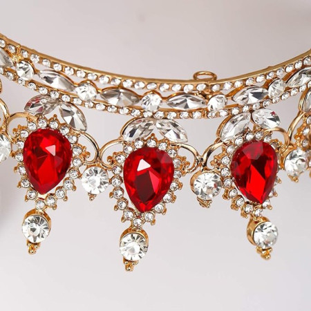 Diadema, Cyrax, din Aliaj, cu Cristale, Accesoriu Par, Aniversare, Nunta, Petrecere, 15 x 5.3 x 12.5 cm, Rosu/Alb